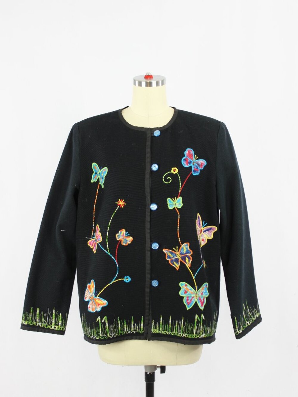 Vintage 90's ALLURE Black Butterfly Embroidered Cotton Canvas Jacket, Size S